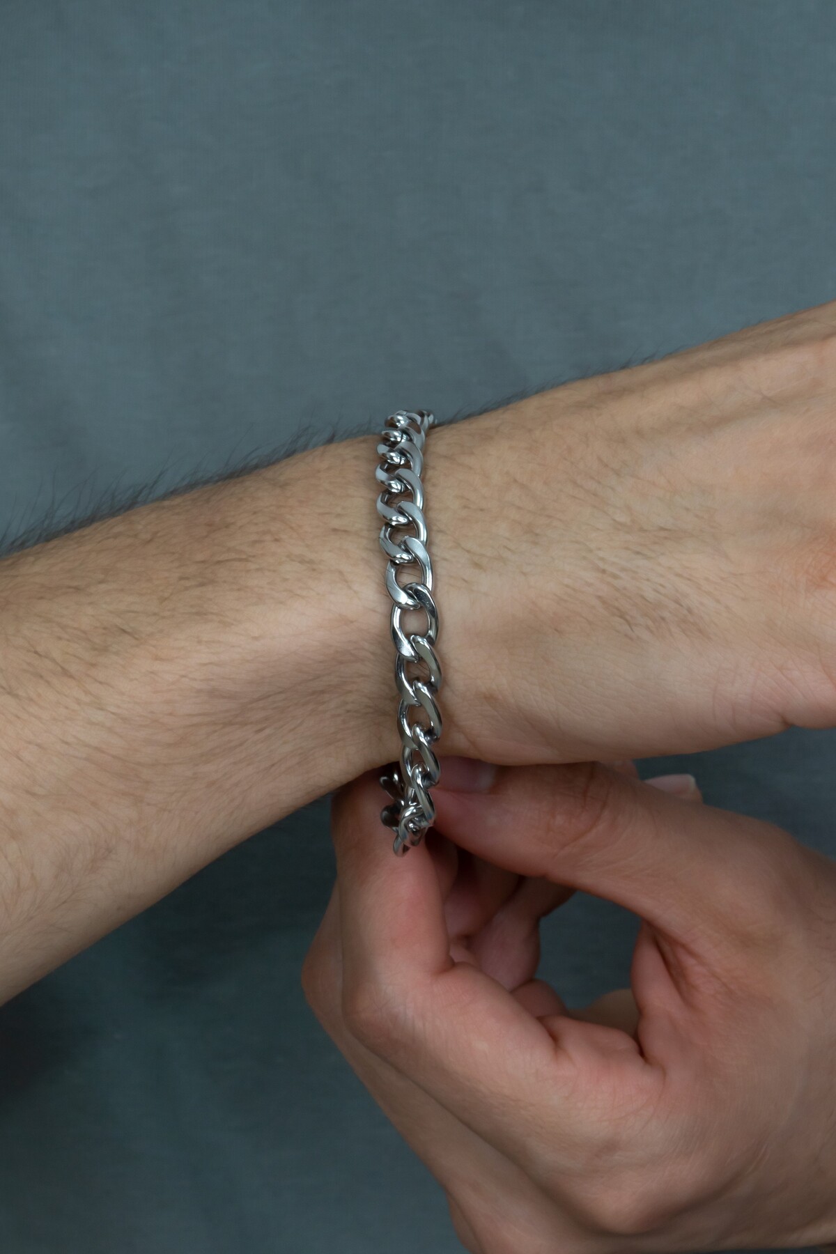 Takı Dükkanı Gurmet Paslanmaz Çelik Erkek Bileklik Kalın Zincir 8 mm eck18b görsel 4