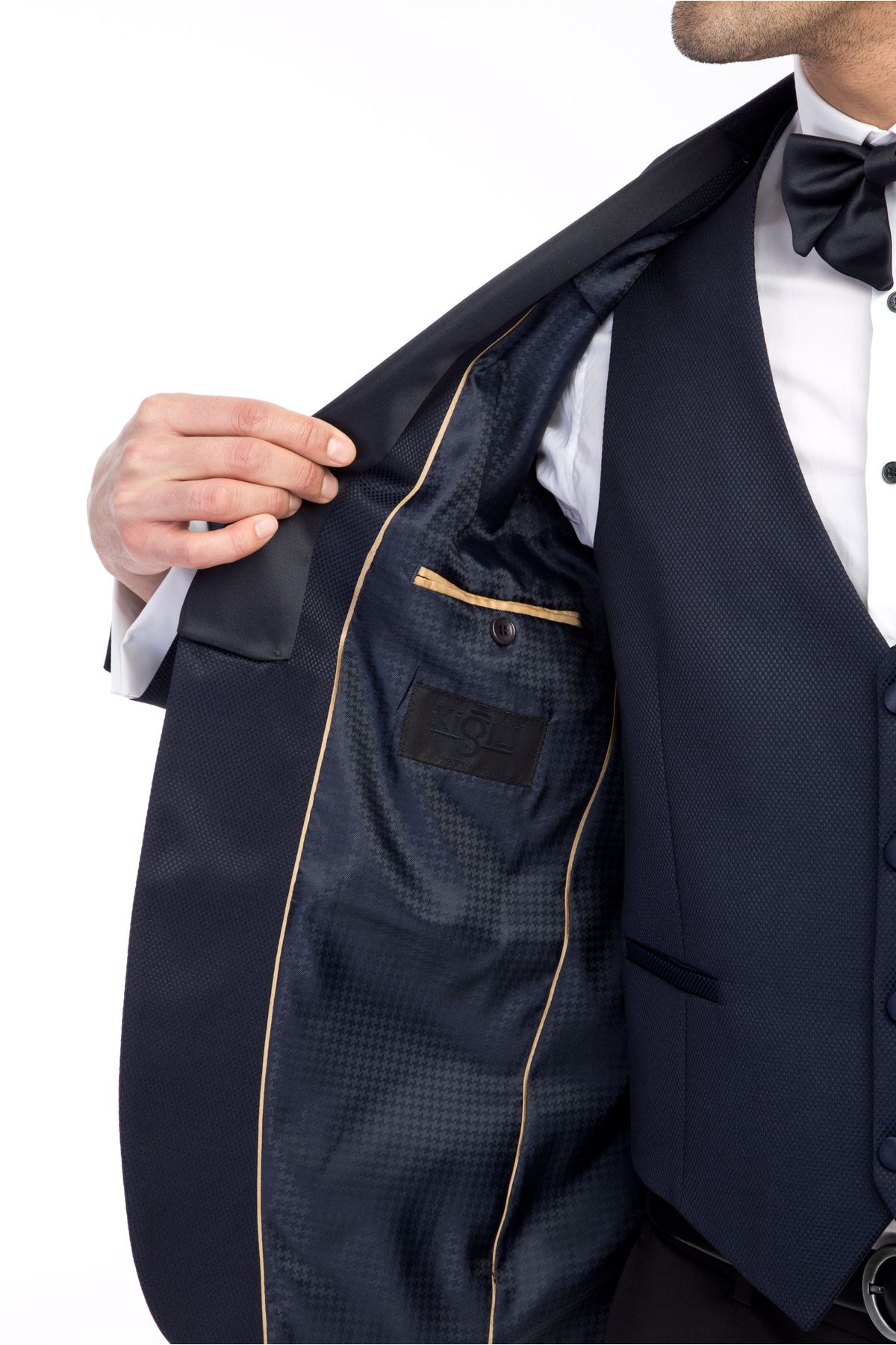 Kiğılı-Slim Fit Slim Fit Mono Collar Patterned Tuxedo with Vest / Groom Suit 4
