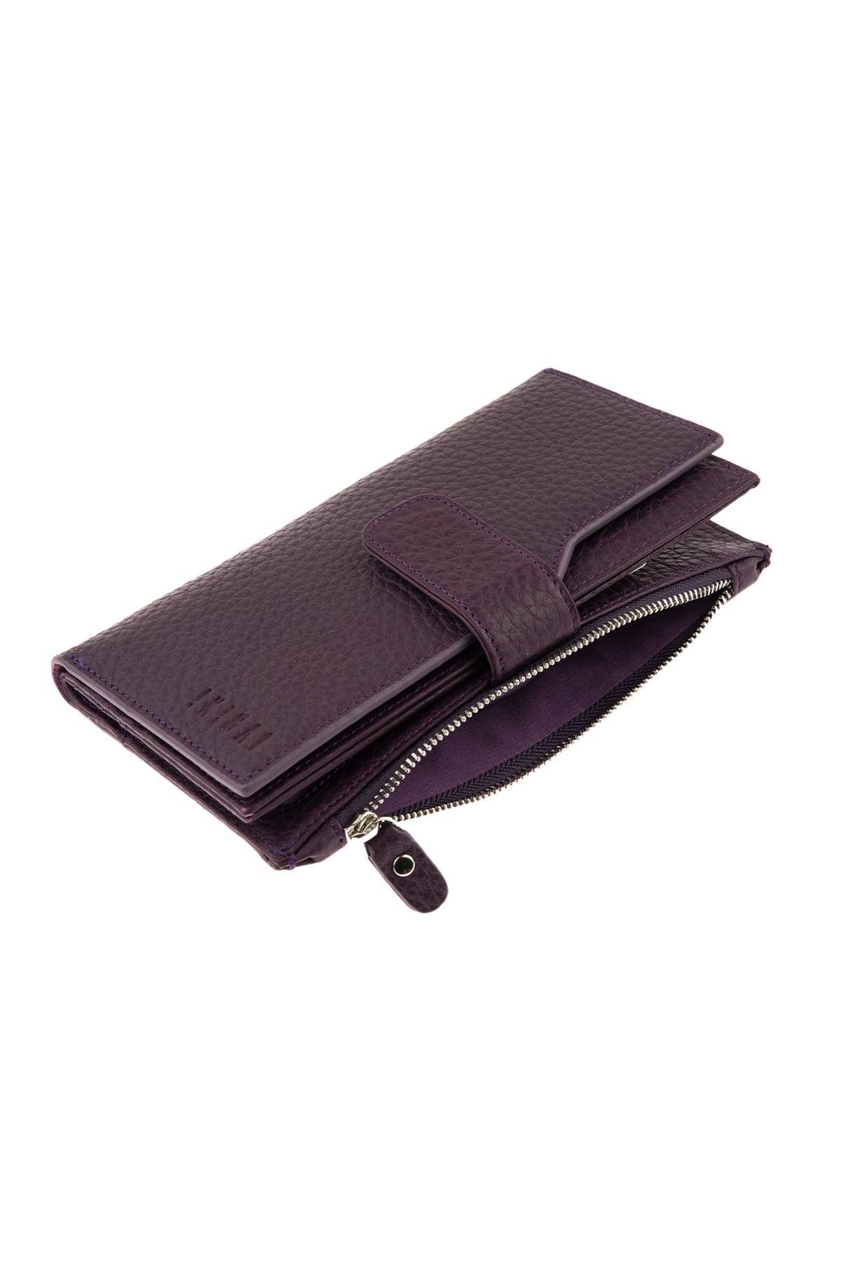 Deriderim-Purple Genuine Leather Long Women's Wallet with Plenty of Card Holders, Id Section and Zipper 2