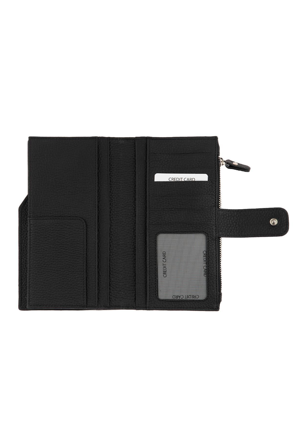 Deriderim-Black Genuine Leather Long Women's Wallet with Plenty of Card Holders, Id Section and Zipper 6