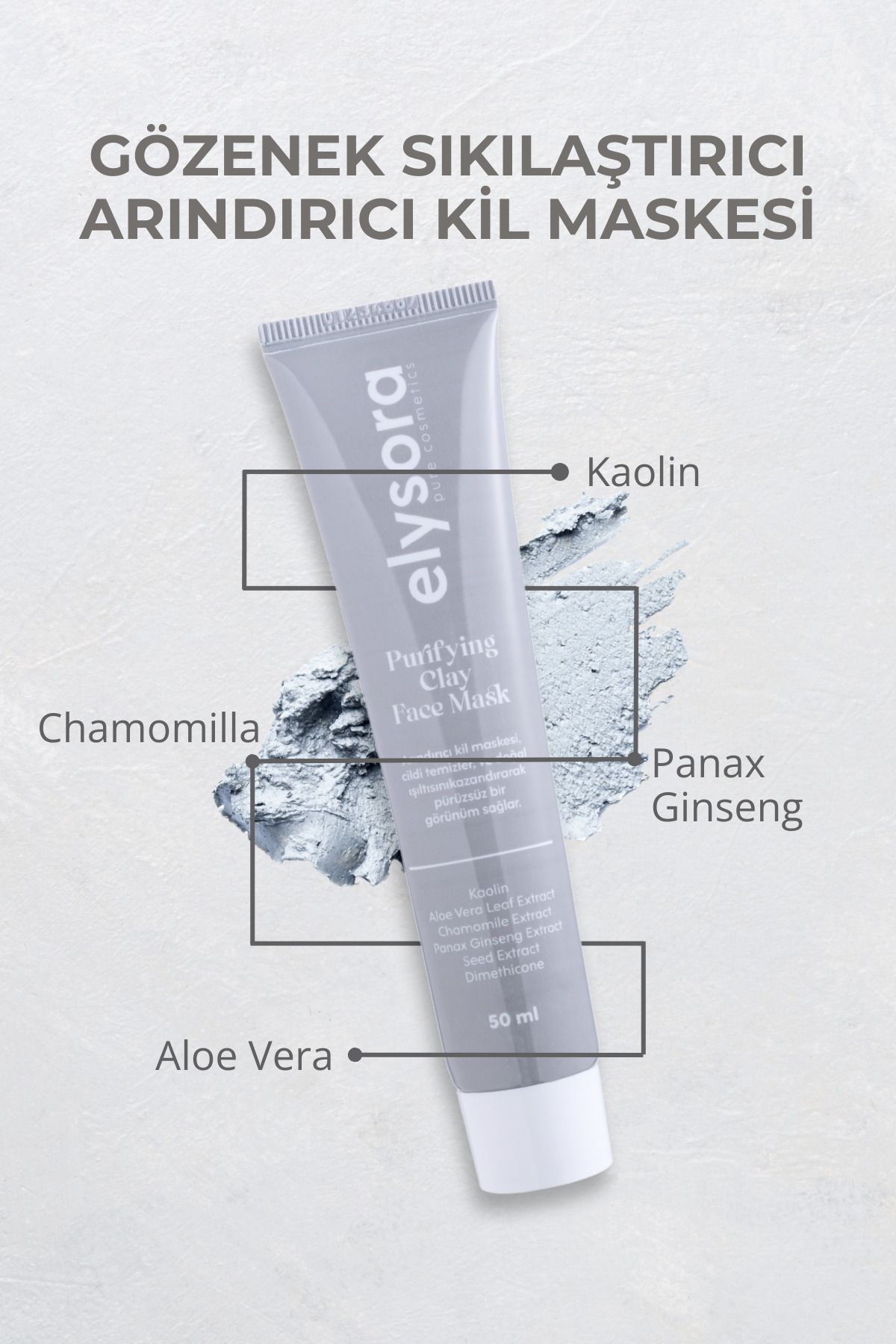 Elysora-Pore ​​Firming, Anti-Blackhead, Purifying and Renewing Clay Mask 50 ml 7