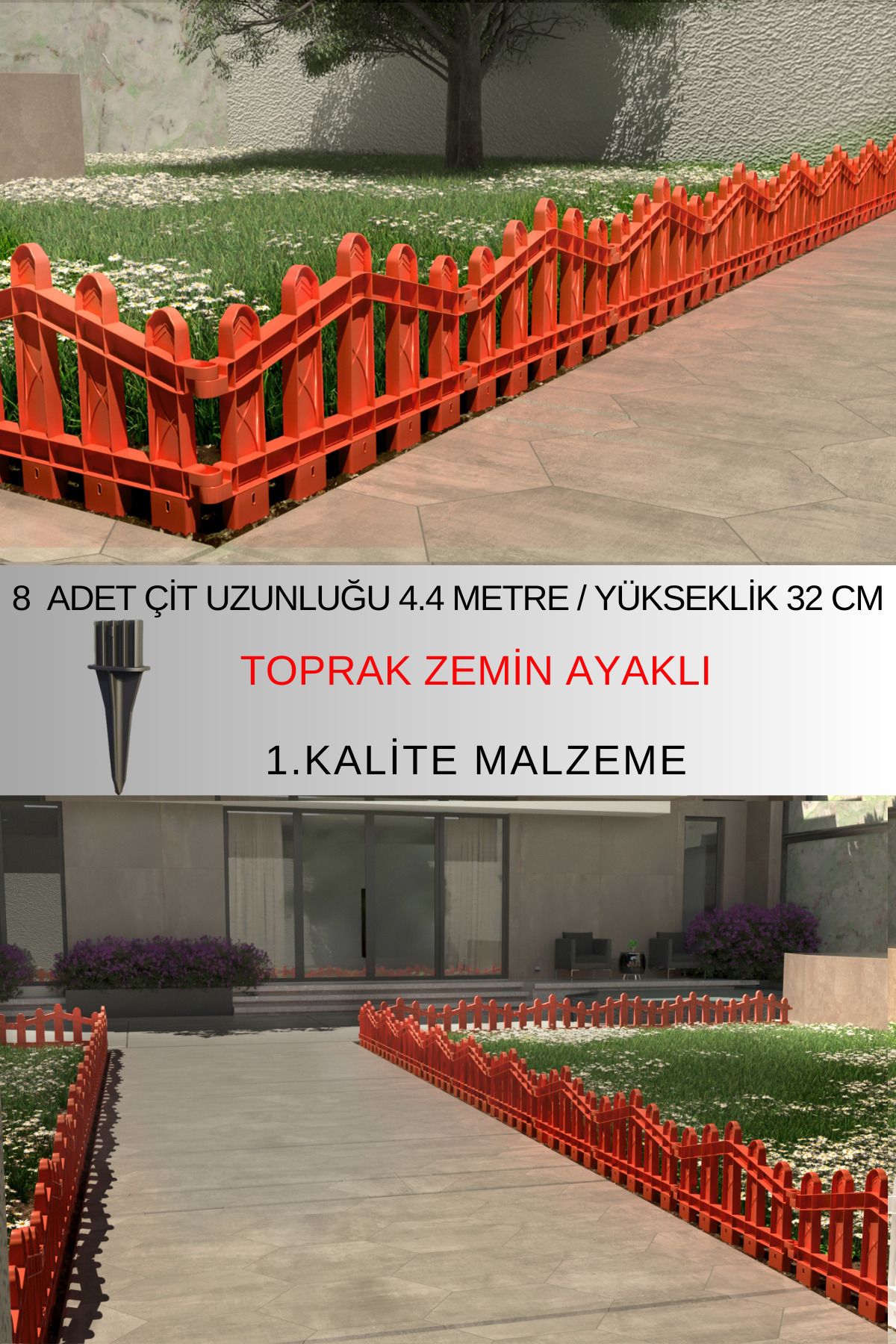 Decorative Plastic Garden And Landscape Fence 8 Pieces Fence (H: 32 CM / W: 4.4 M) With Soil Leg