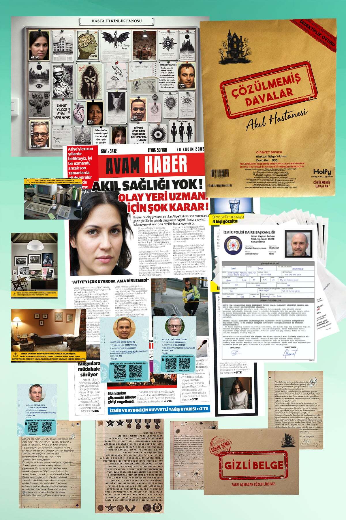 çözülmemiş davalar Mükemmel Altılı Dedektif Oyunu Cinayet Oyunu Akıl Hastanesi Dedektiflik Oyunu Dava Çözme Kutu Oyunu fotoğrafı 7 (önizleme)