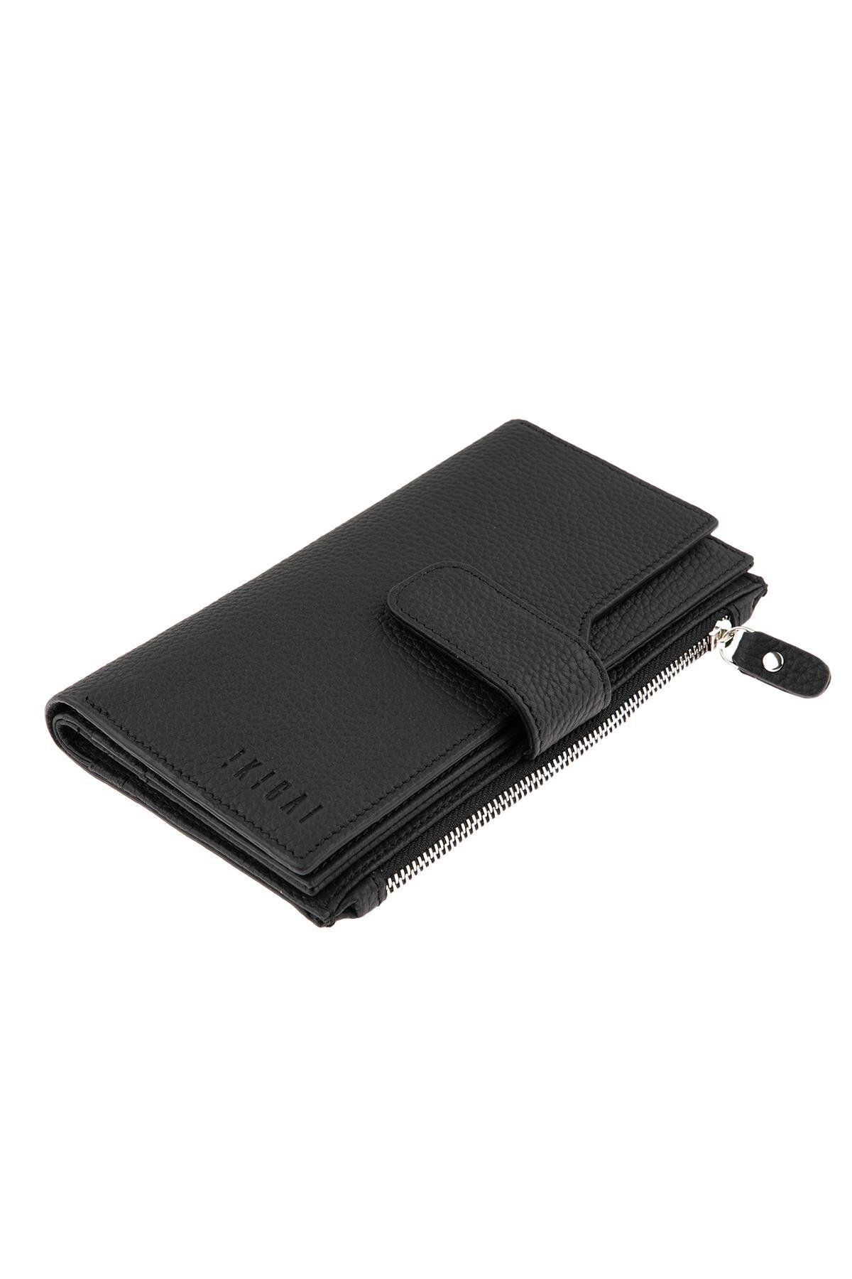 Deriderim-Black Genuine Leather Long Women's Wallet with Plenty of Card Holders, Id Section and Zipper 1