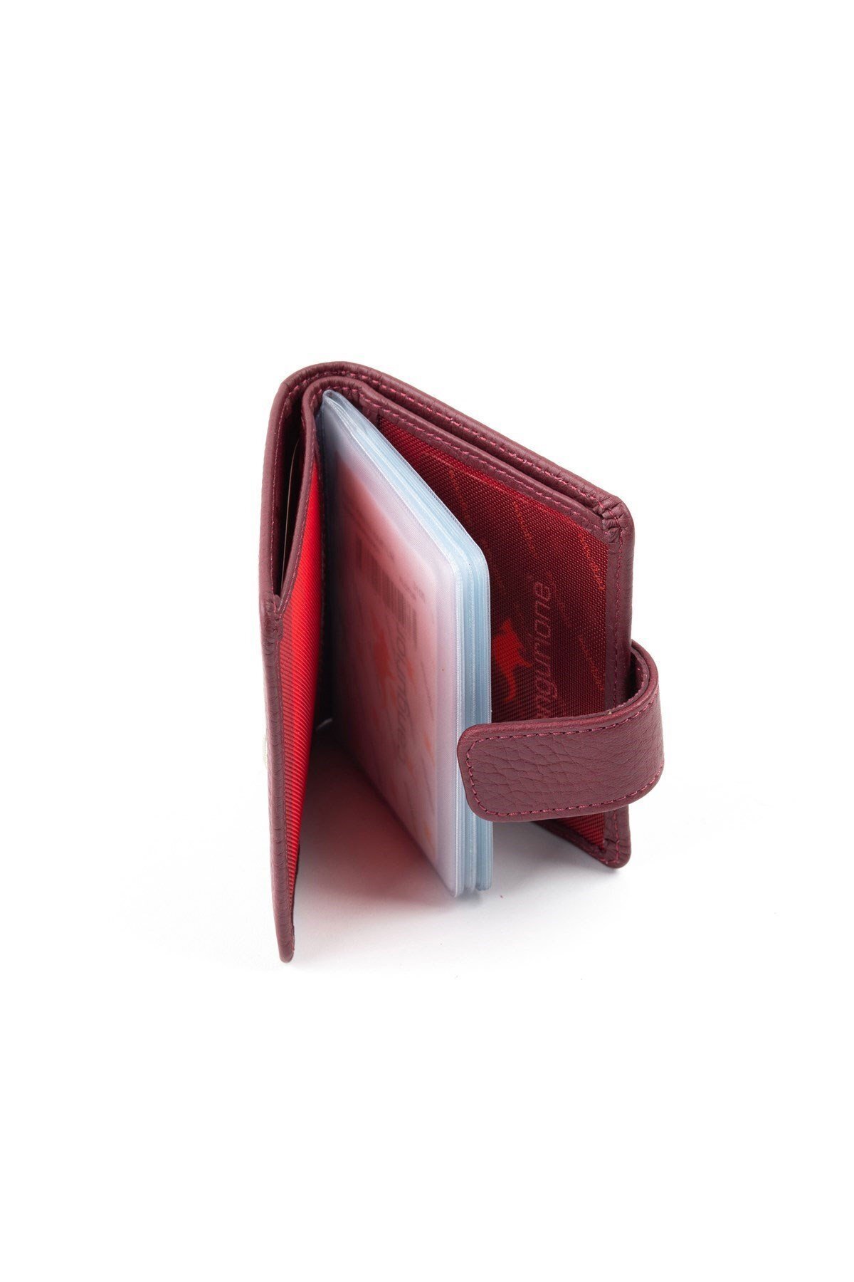 Cangurione-Burgundy Printed Genuine Leather Small Card Holder Wallet with Snap Closure and Id Section 3