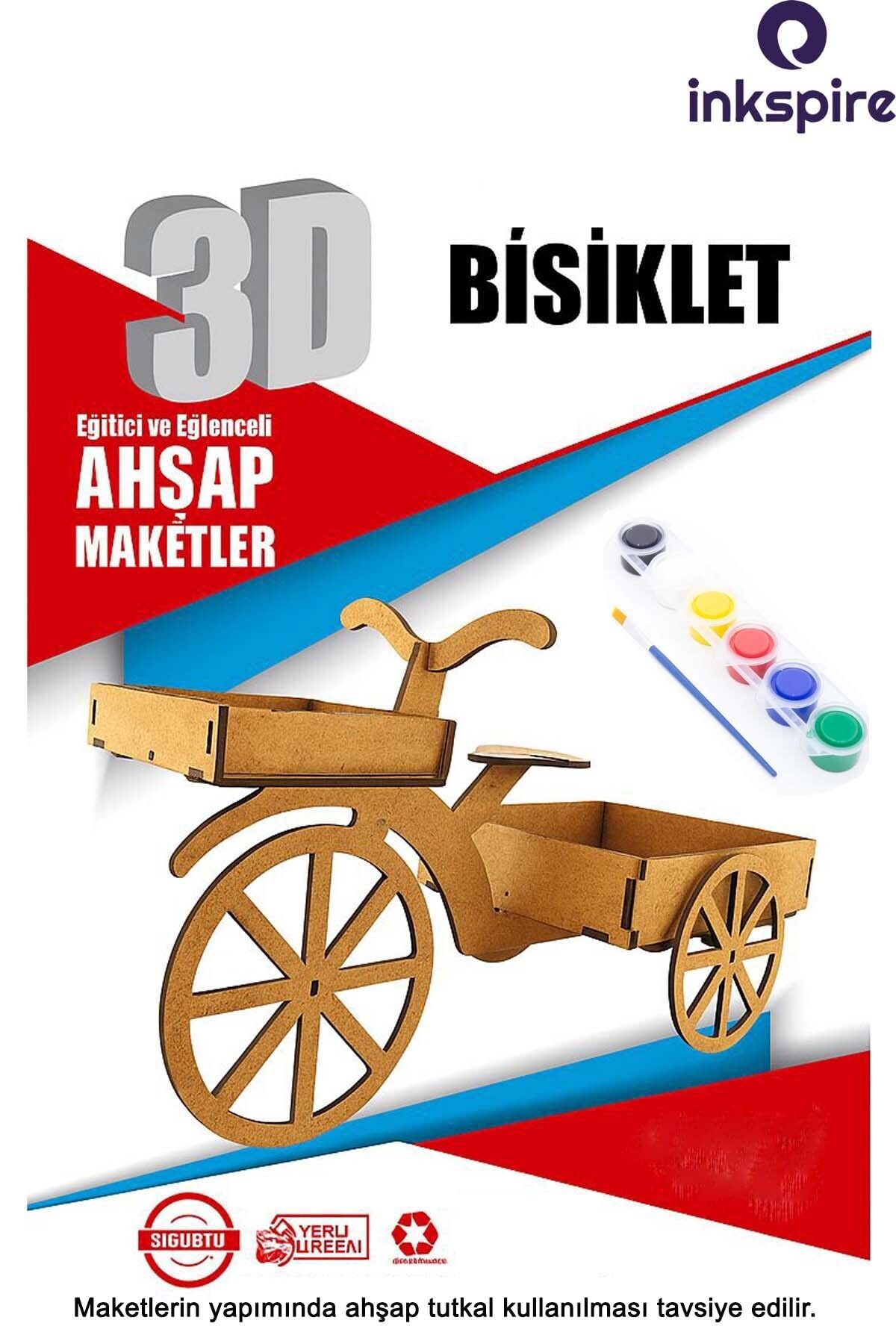 inkspire 3D Ahşap Maket 3 Boyutlu Boyanabilir Geçmeli Puzzle Maket 6Lı Akrilik Boya Fırça Kendin Yap Boya Set