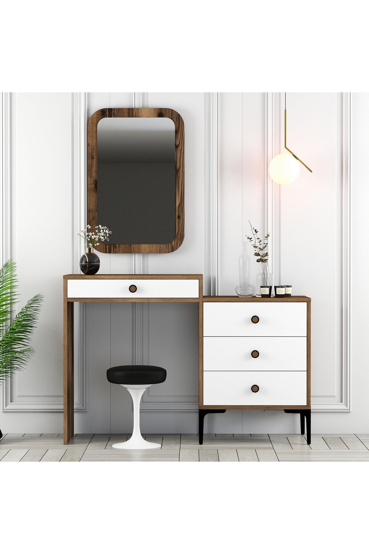 Variant Lisbon Makeup Tale Mirrored Dresser - Walnut / White