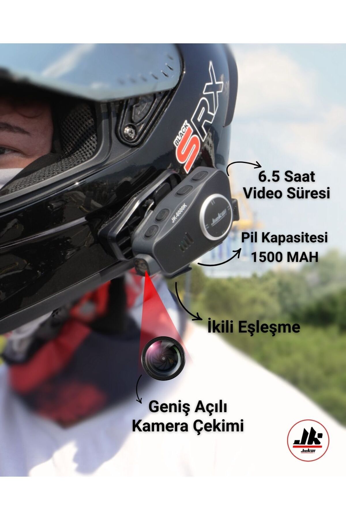 JİEKAİ JK-6000K KAMERALI İNTERKOM MOTORCU KULAKLIK 2'Lİ EŞLEŞME YÜKSEK PERFORMANS HAFIZA KART HEDİYELİ