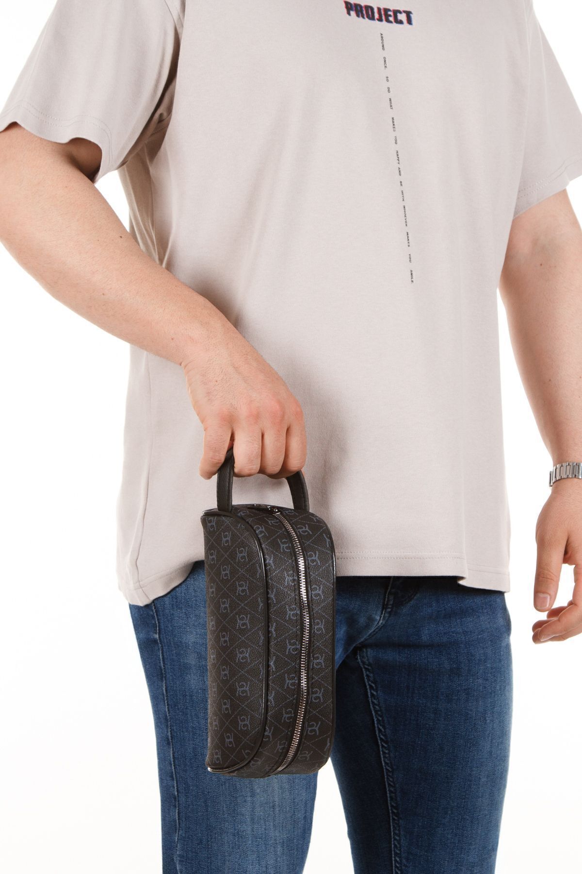 CERFF LEATHER CLUP  Siyah Unısex Suya Dayanıklı Tıraş & Kozmetik Portföy & Clutch El Çantası - Görsel 4