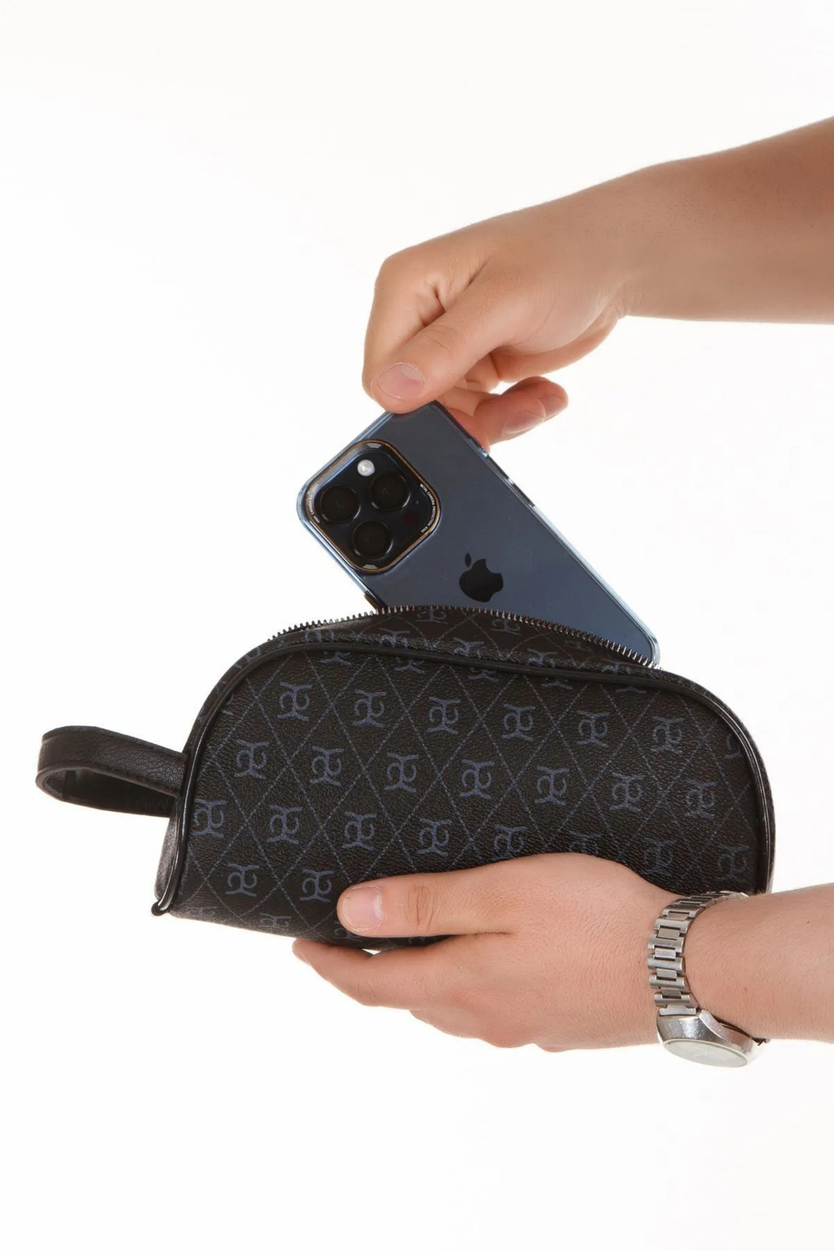 CERFF LEATHER CLUP  Siyah Unısex Suya Dayanıklı Tıraş & Kozmetik Portföy & Clutch El Çantası - Görsel 5