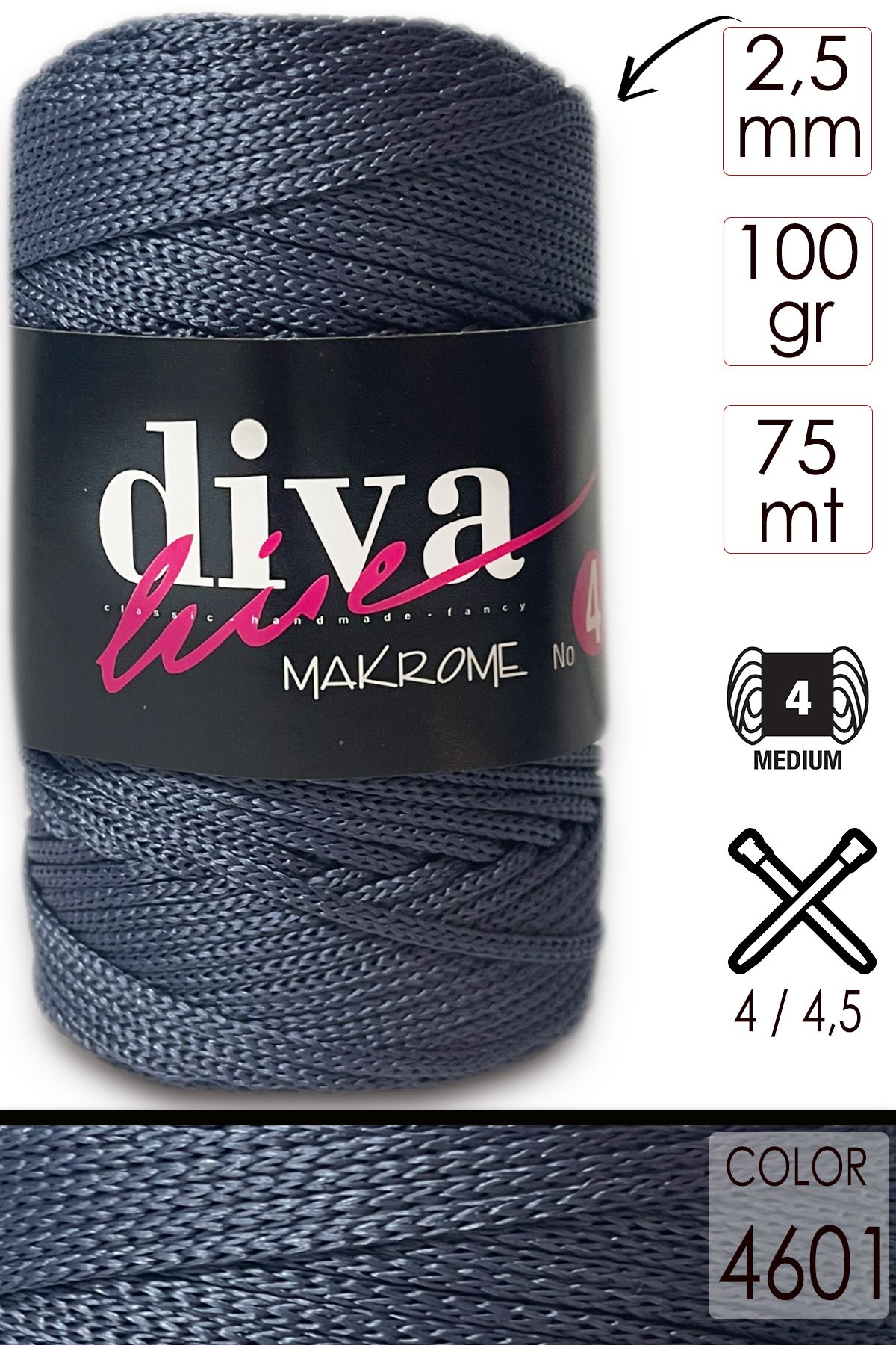 Diva Makrome Ipi Kalın (NO:4) 4601 Kot Mavi. - 1