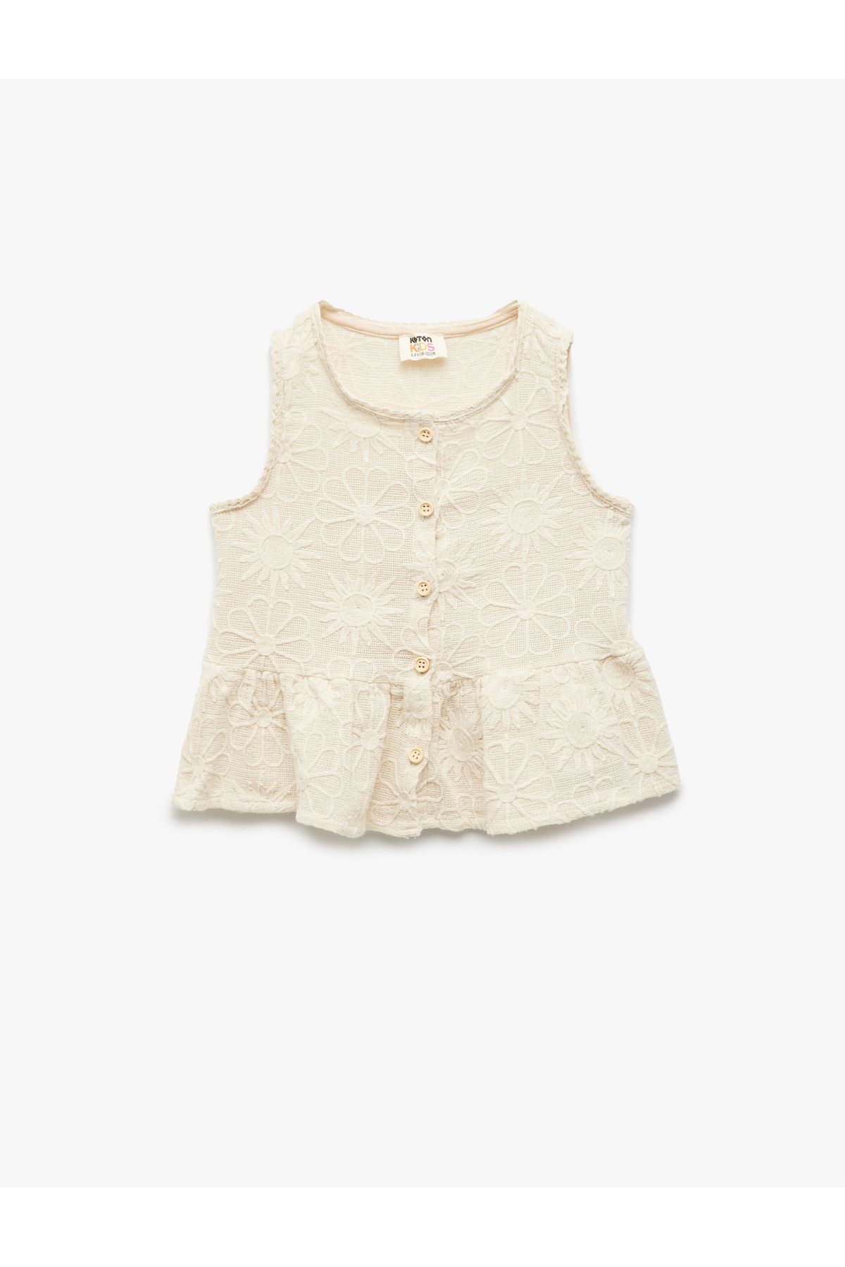 Koton-Lace Detailed Crew Neck Sleeveless Buttoned Cotton Blouse 2