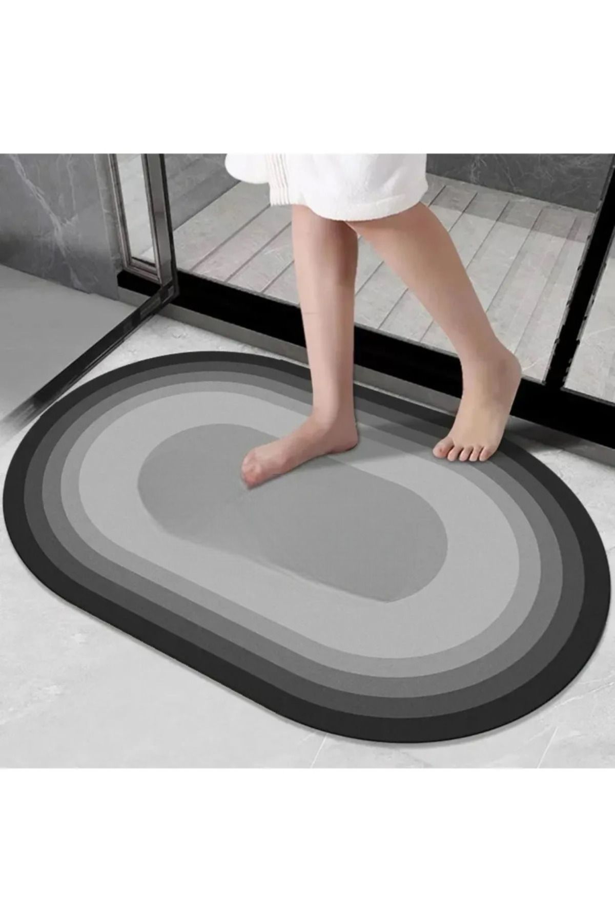 MAİN SHOP Su Emici Paspas Şık Tasarım Abdest Paspası Kaymaz Taban 38*58 Cm Oval Paspas Yazısız Model M-60