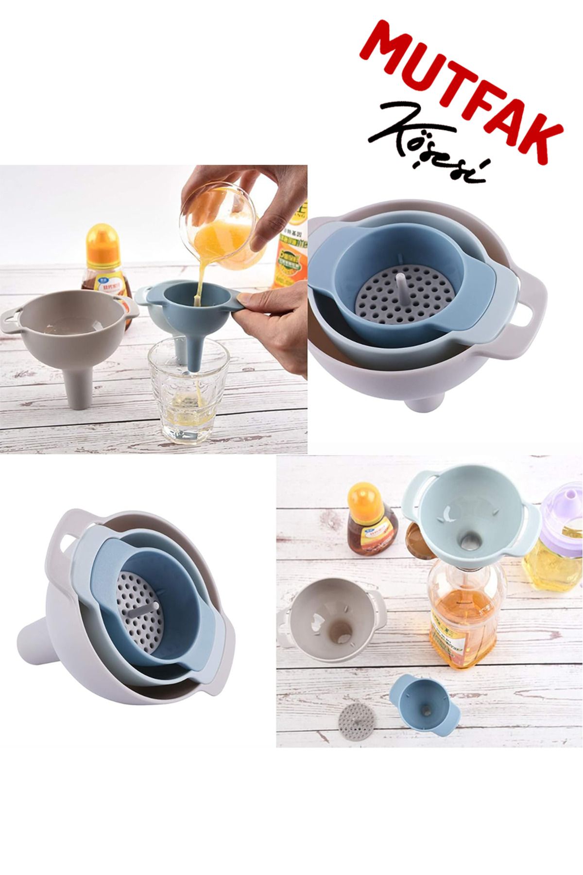 Mutfak Köşesi-Fiori Practical 4-Piece Funnel Set: 3 Size Funnels and 1 Strainer - Funnel Set with Strainer 5