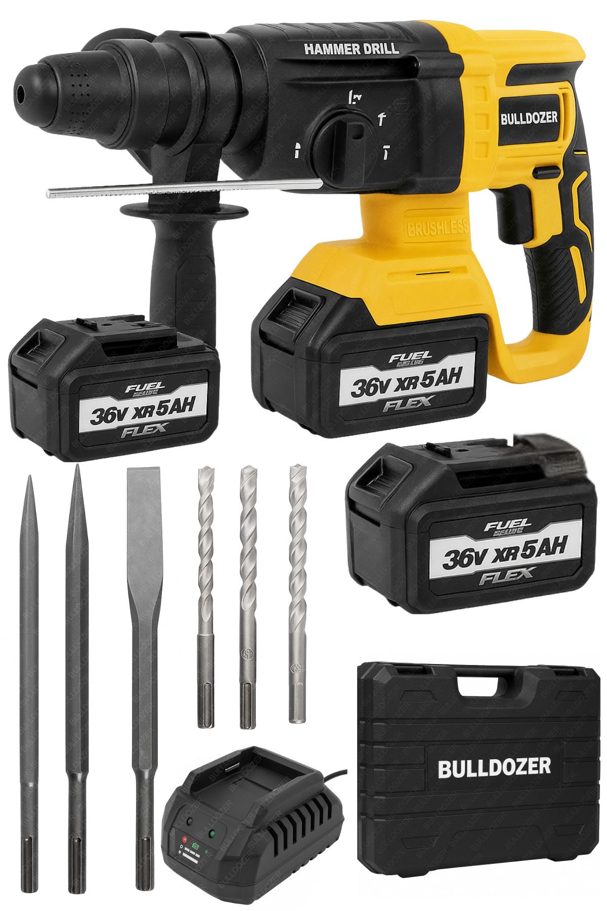 Bulldozer PRO 36v Şarjlı Kırıcı Delici Matkap Kömürsüz Motor Çift Akülü Kırıcı Delici 26mm Hilti