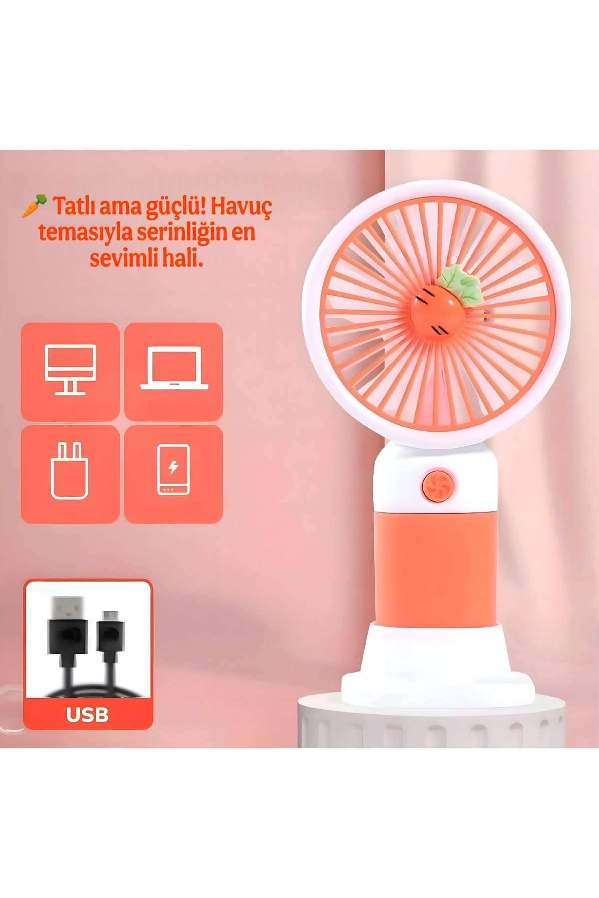 VİORA LENSE Mini Taşınabilir Sessiz El Fanı – Meyve Temalı 4 Renk Seçeneği