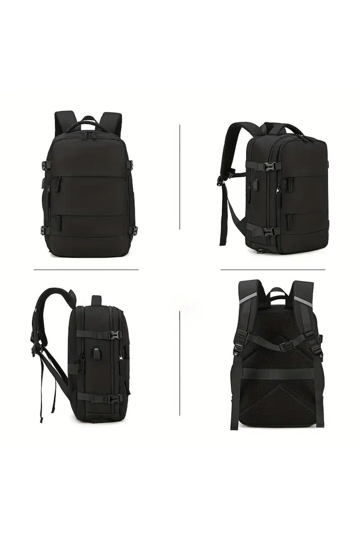 Weixier-Rucsac Calatorie Avion, 40x30x20 cm, Acceptat de WizzAir, Mutiple compartimente, Business, Negru 7