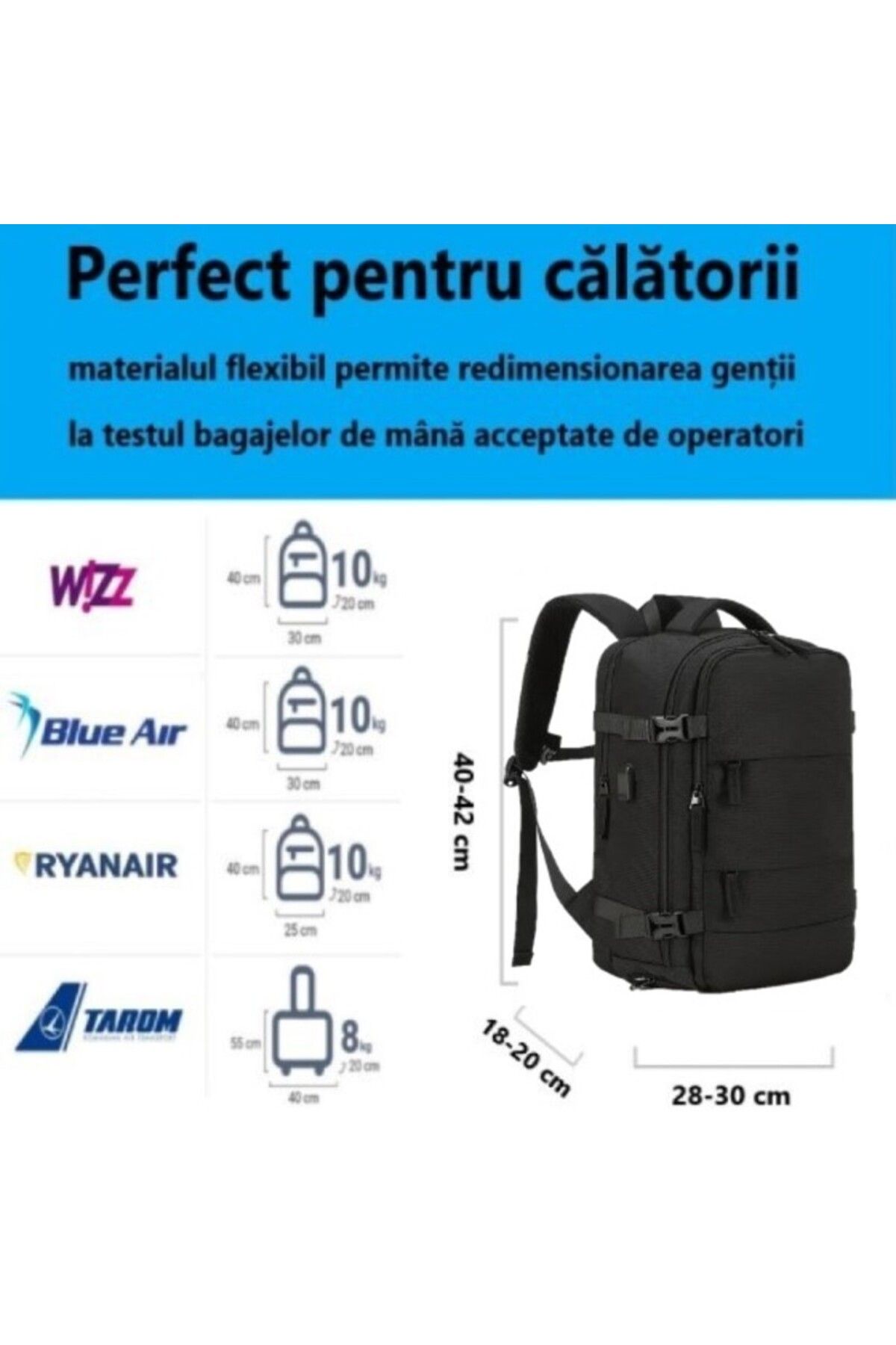 Weixier-Rucsac Calatorie Avion, 40x30x20 cm, Acceptat de WizzAir, Mutiple compartimente, Business, Negru 3