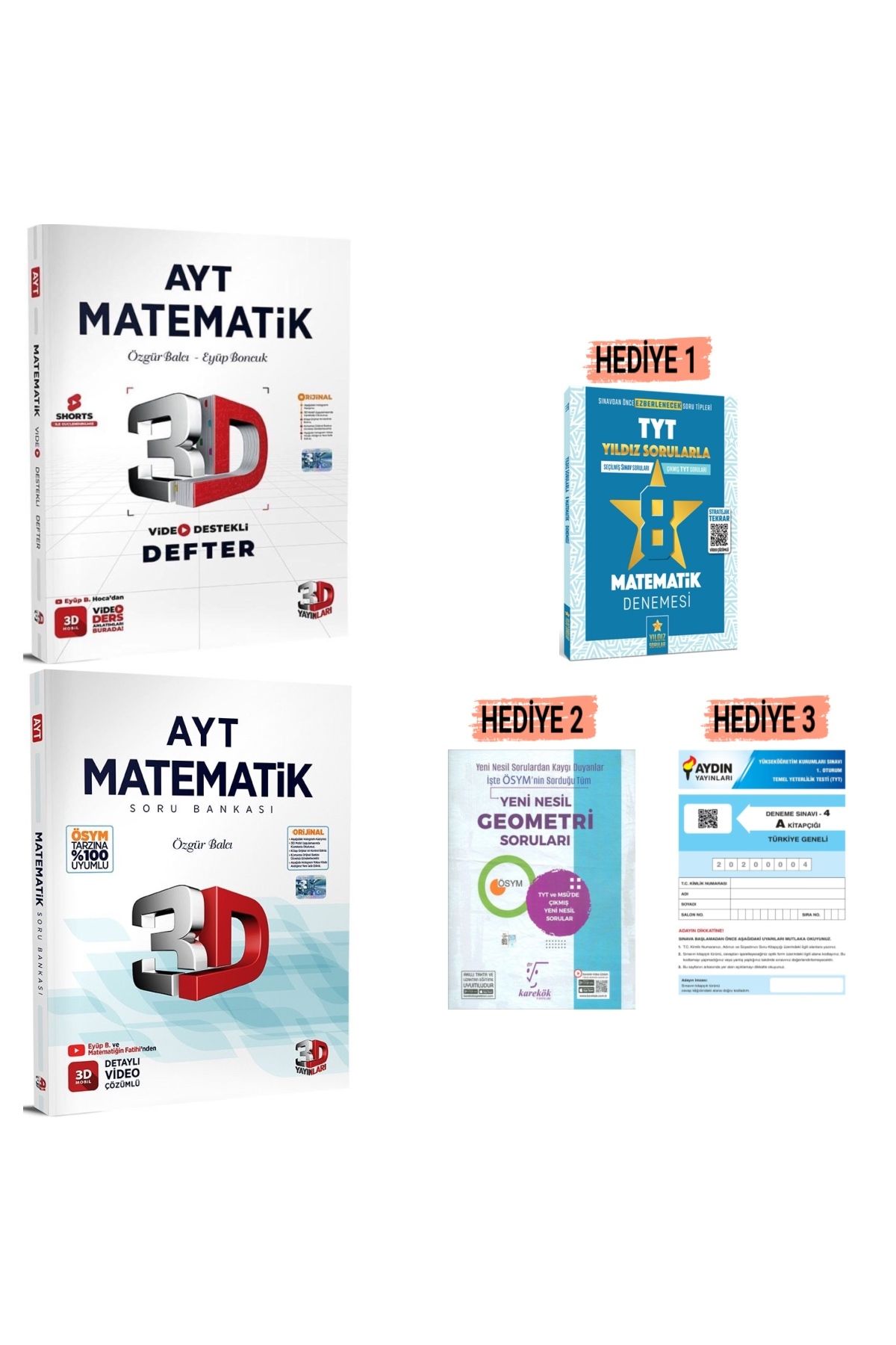 3D Yayınları Ayt Matematik Video Defter ve Ayt Matematik Soru Bankası bol hediyeli 2025-2026