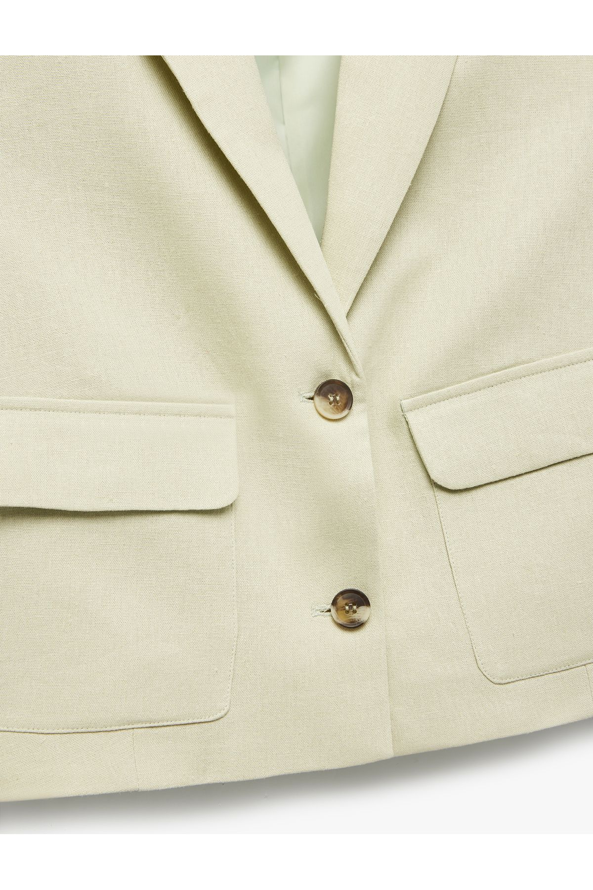 Koton-Buttoned Short Sleeve Lined Linen Crop Blazer Jacket with Pockets 5