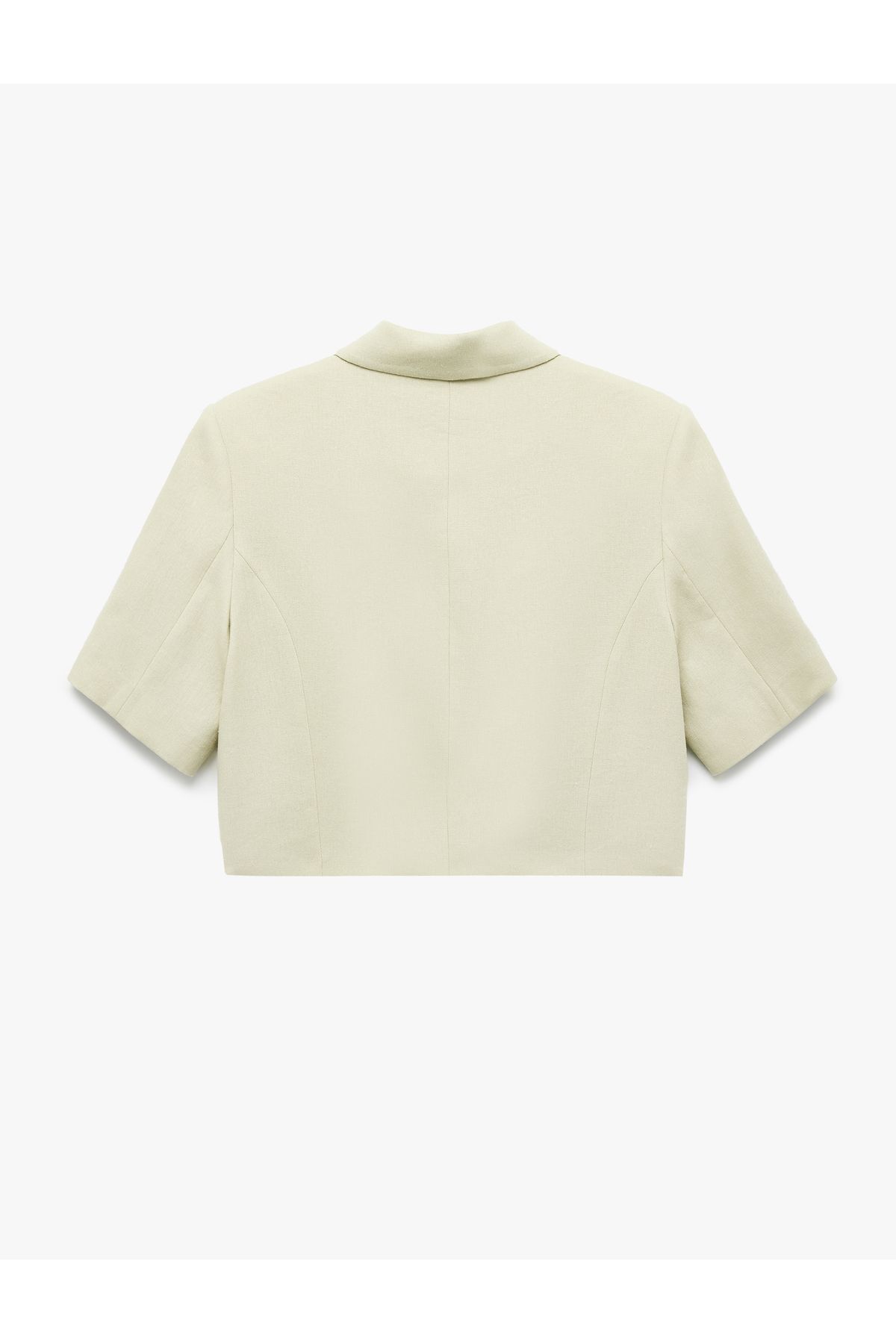 Koton-Buttoned Short Sleeve Lined Linen Crop Blazer Jacket with Pockets 4