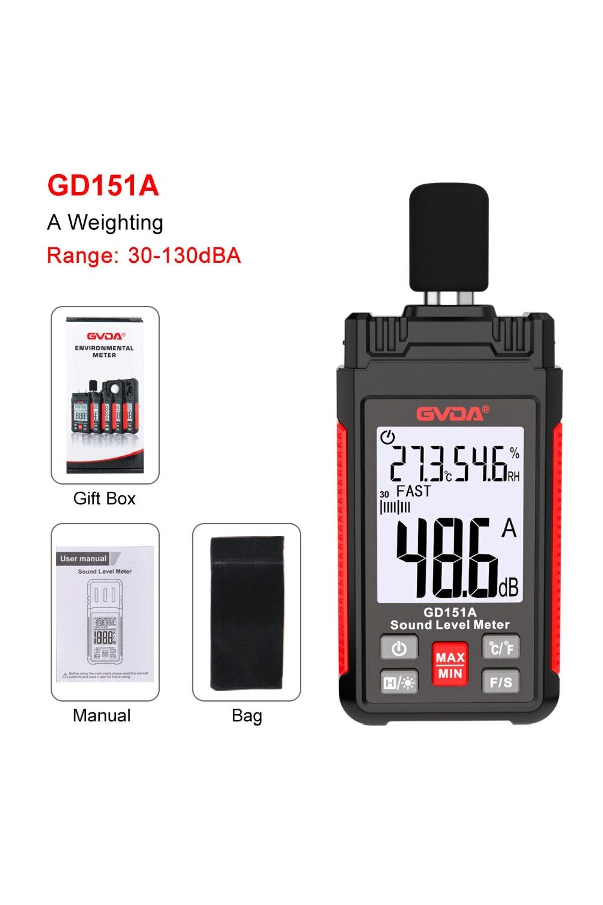 GVDA-Gd151a Digital Min Audio Sound Level Meter Db Measuring Instrument Sonometer Decibelimetro 30-1 1