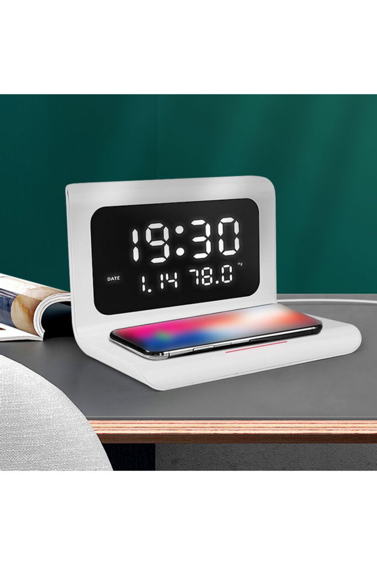 Generic-Digital Alarm Clock With Wireless Charging LED Time Temperature White 1