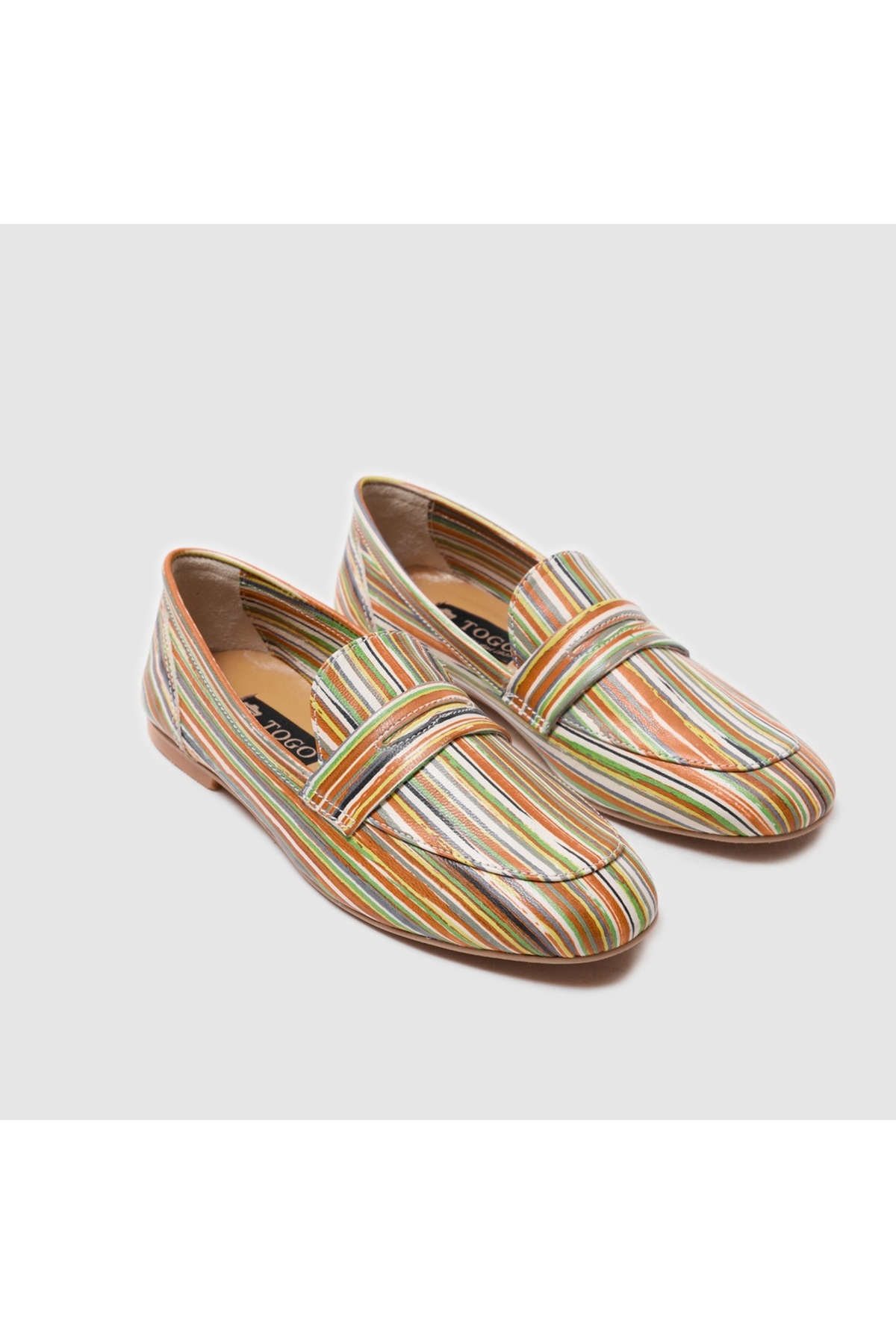 Togo  Rengarenk Hakiki Deri Kadın Babet Ayakkabı [060033] – Çizgili & Düz Taban - Görsel 3