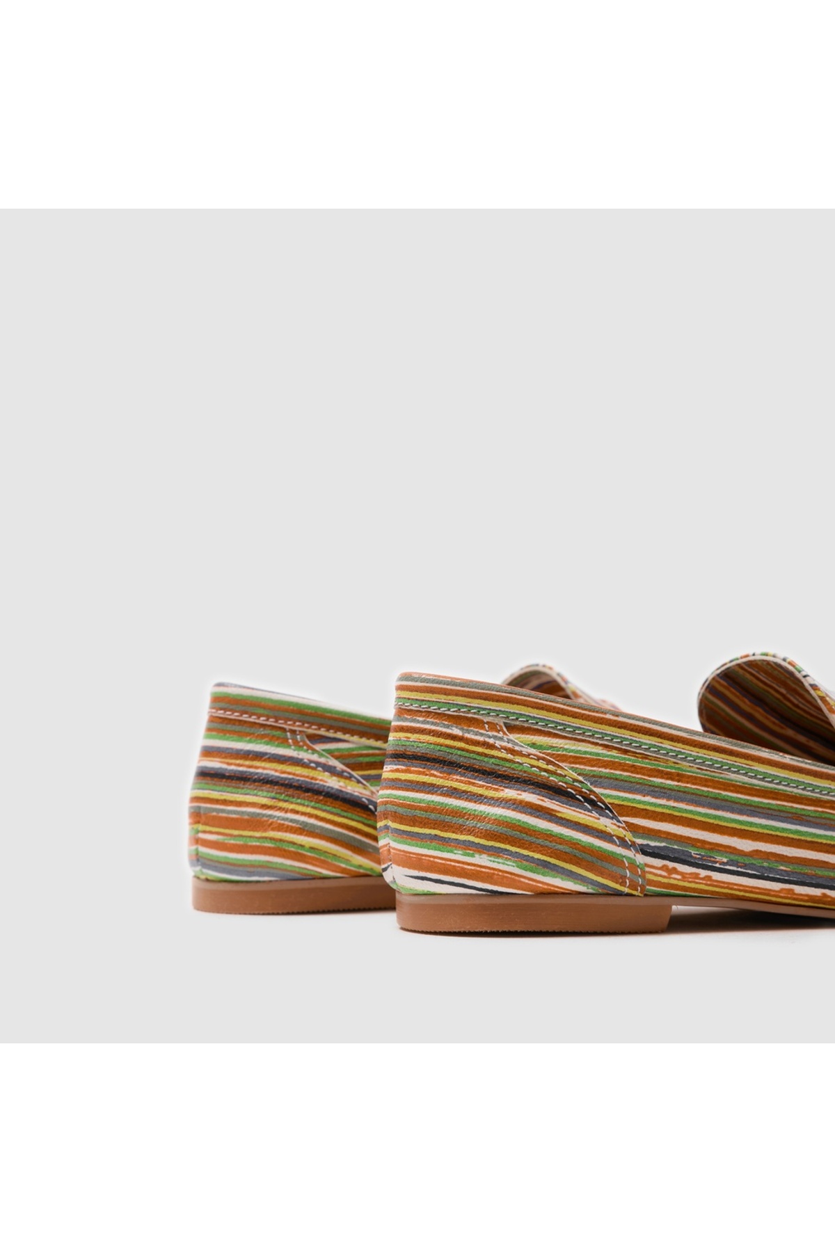 Togo  Rengarenk Hakiki Deri Kadın Babet Ayakkabı [060033] – Çizgili & Düz Taban - Görsel 4