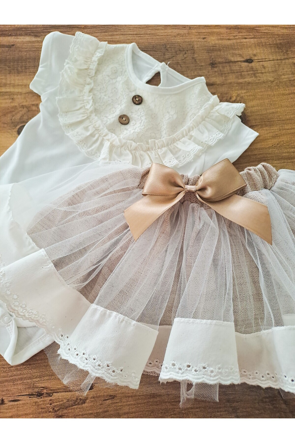 aysskids Parla Kız Bebek Tütü Bayramlık Doğum Günü Vintage Prenses Etekli Bayramlık Takım fotoğrafı 3 (önizleme)