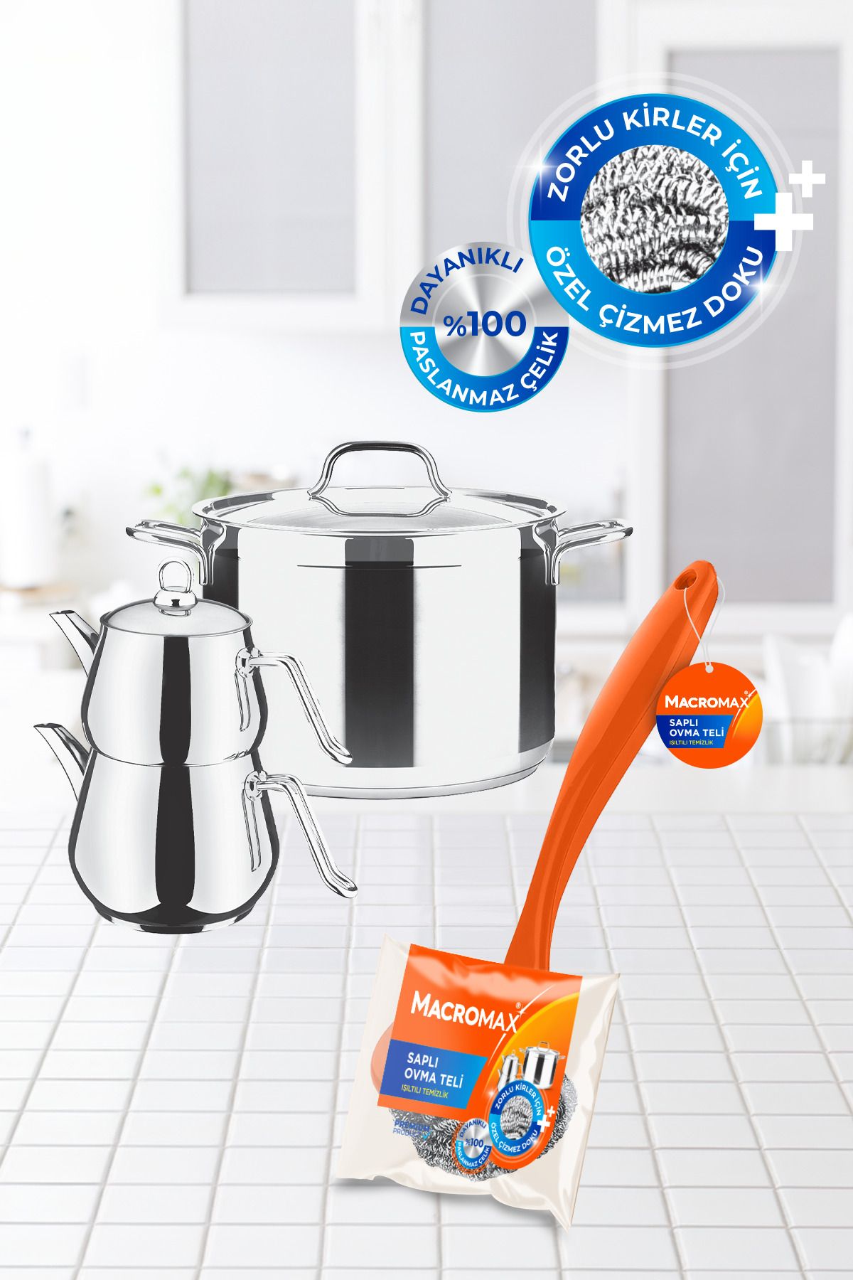 MACROMAX-Scrub Wire with Handle, Stainless Steel Dish and Grill Brush with Ergonomic Grip Handle 2