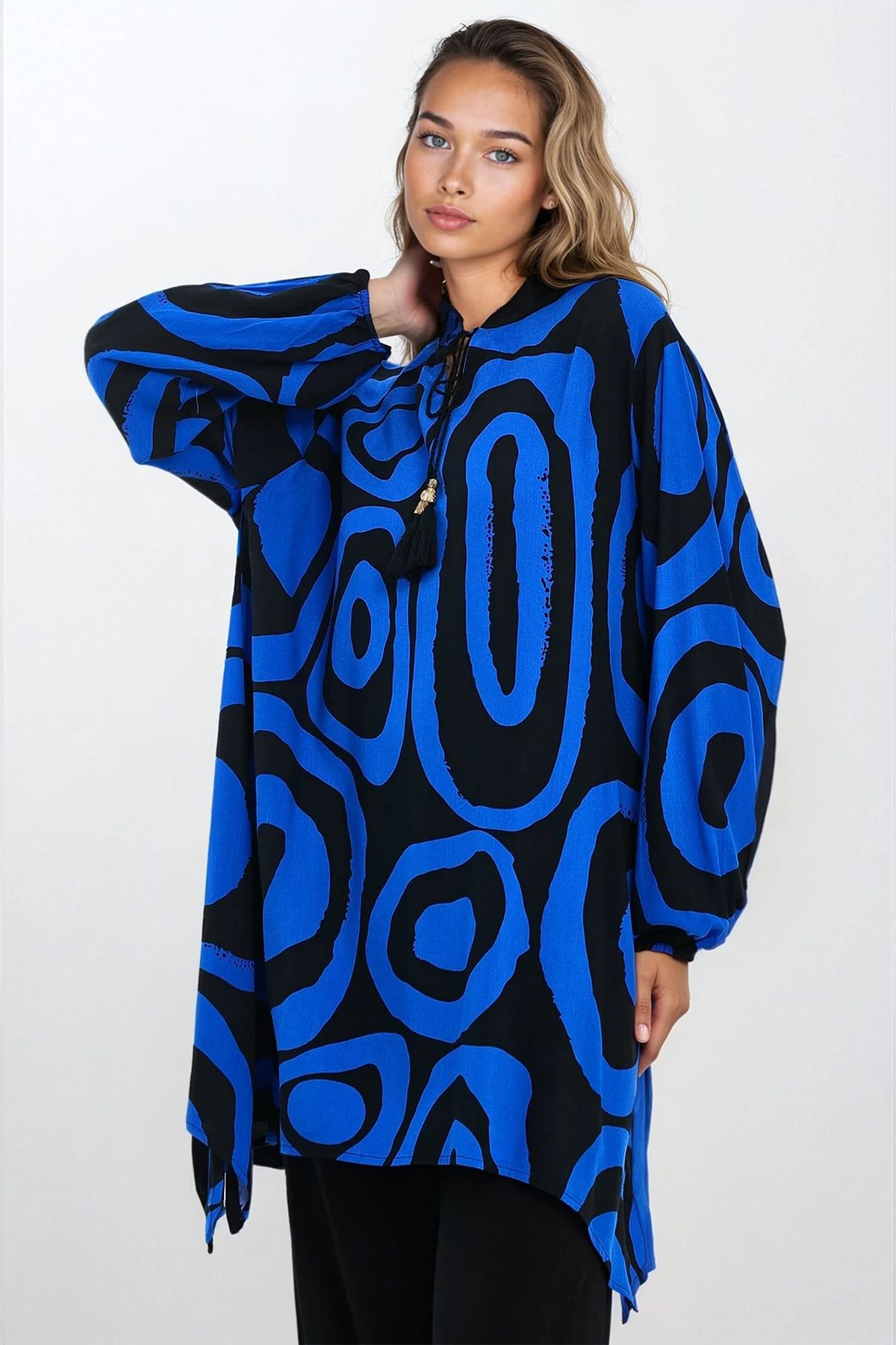 VAGGON-Γυναικεία Saks Judge γιακά μπλούζα και παντελόνι Plus Size Bottom Top Set Vs00349 2
