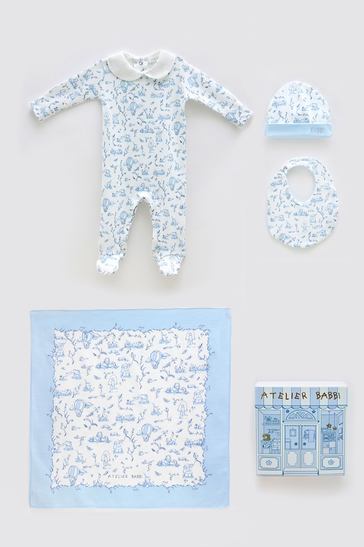 Atelier Babbi 4'lü Yenidoğan Seti - Toile De Jouy / Mavi