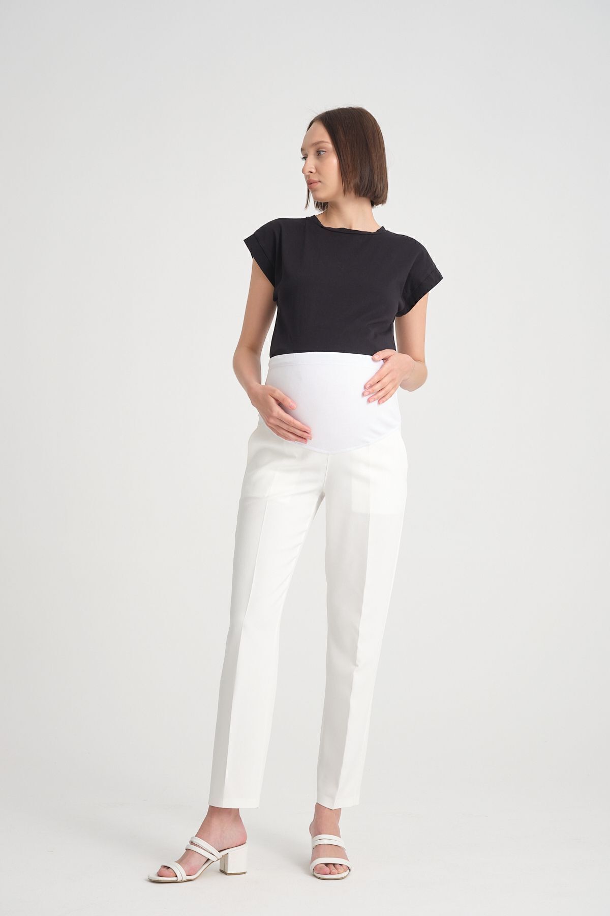 KATLİN MATERNİTY WEAR Hamile Beyaz Kumaş Pantolonu Beli Ayarlanabilir Double Kumaş fotoğrafı 3 (önizleme)