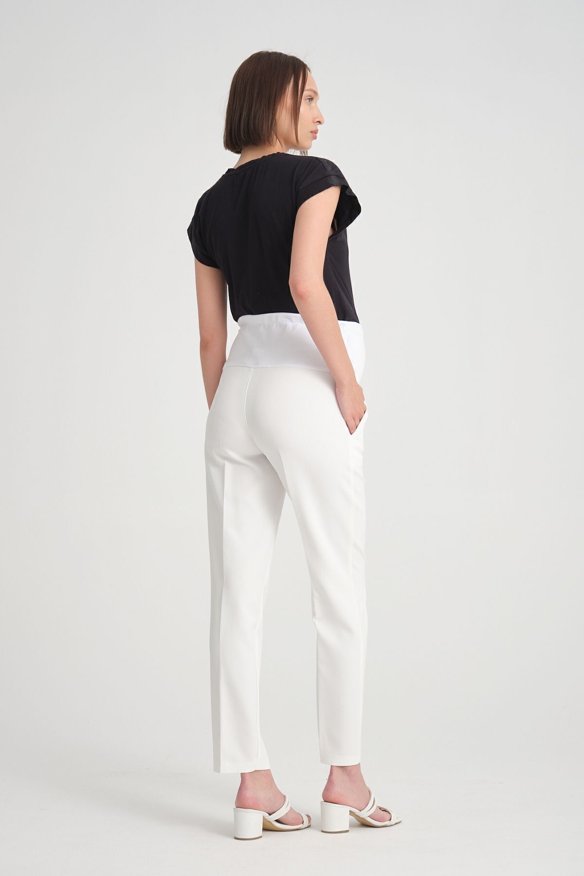 KATLİN MATERNİTY WEAR Hamile Beyaz Kumaş Pantolonu Beli Ayarlanabilir Double Kumaş fotoğrafı 6 (önizleme)