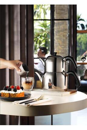 OLİKA Lina 4 Parça Çelik Çaydanlık Seti Üst demlik: 1.20L Alt demlik: 2.25L.