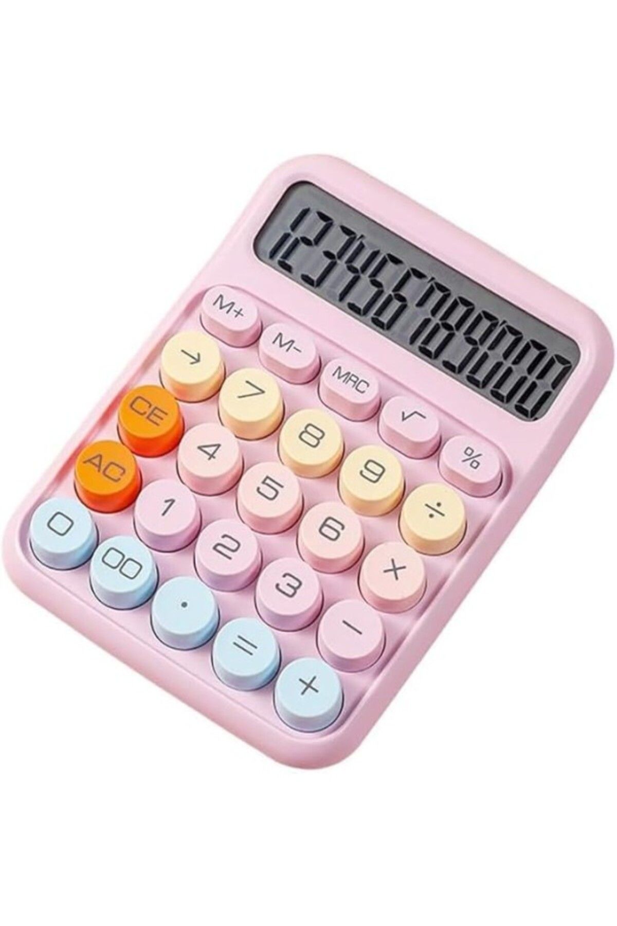 ShopZum Valkyrie Renkli Çok Şirin 12 Hane Mekanik Hesap Makinası Büyük Ekranlı 4 Fonksiyonlu Ev Ofis Okul