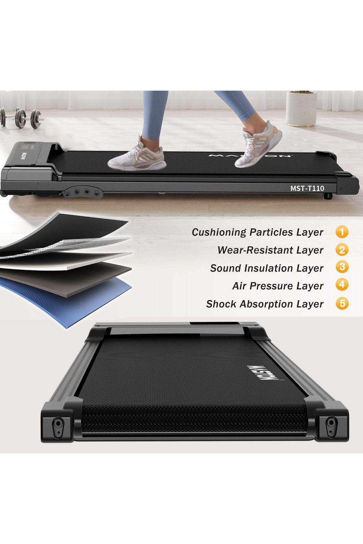 MASTON-Treadmill 1-6Km/H 120Kg Under Desk Walking Pad Treadmills Running Machine For Home Office Use 8
