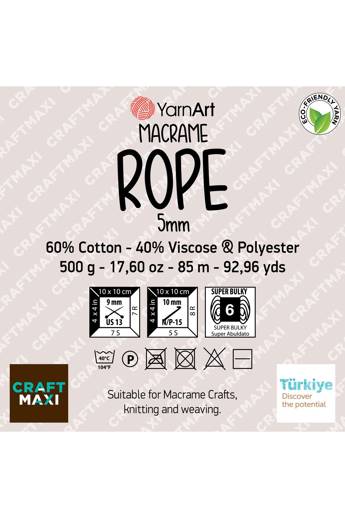 Yarnart-Σχοινί Macrame 5 mm - Σχοινί Πλεκτομηχανής Μακραμέ Υπόλευκο-752 2