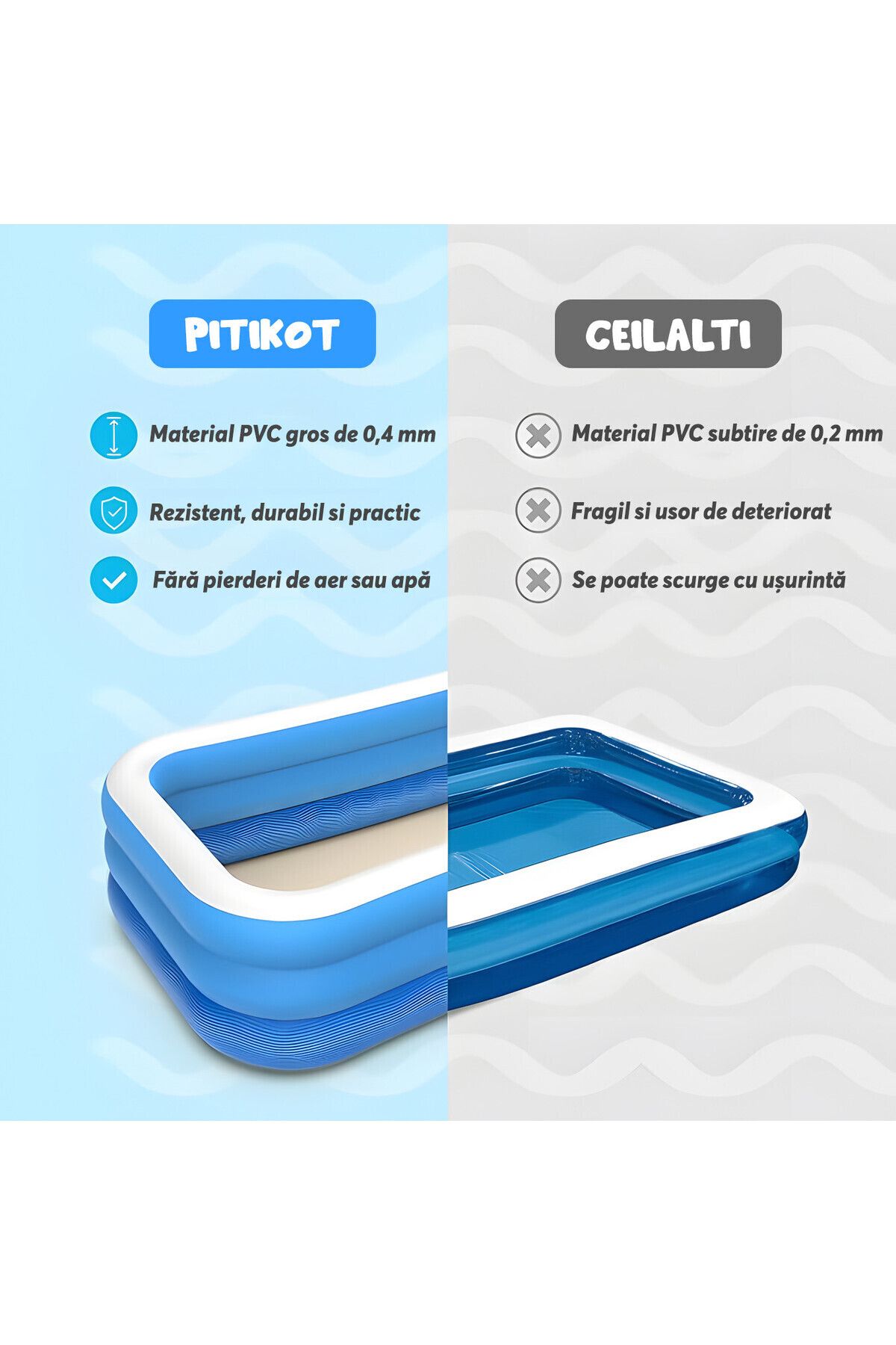 Pitikot-Pitikot® inflatable pool, rectangular, 3 layers, 305x168x56 cm, with soft floor 4