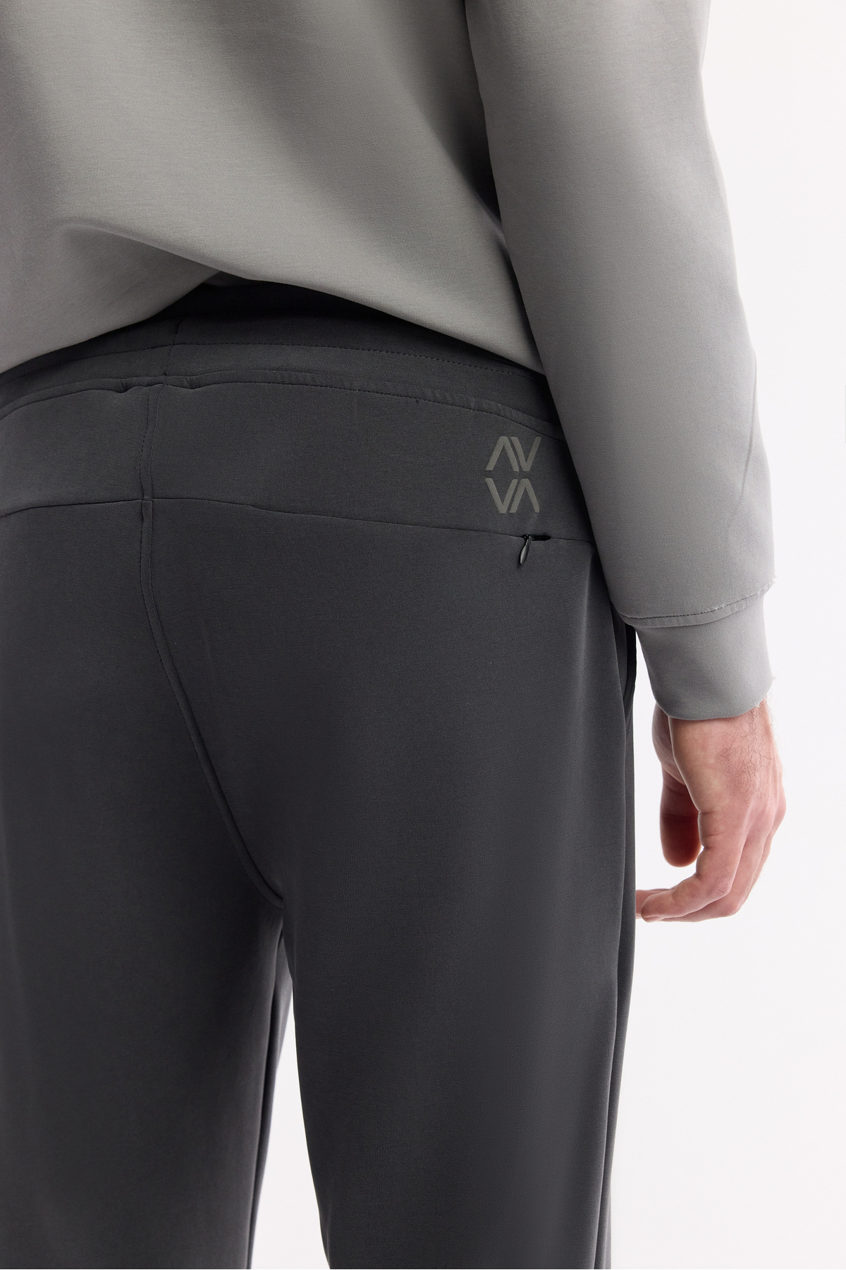 Avva-Men's Anthracite Elastic Waist Lace up Side Pocket Ribbed Soft Touch Jogger A51Y3422 5