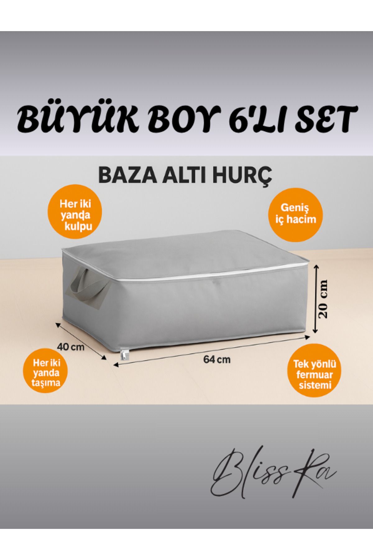 Blissra Baza Altı Hurç Seti 64x40x22 – 6’lı Organizer Hurç, Gri – Yorgan Nevresim Saklama-Stroge Bag