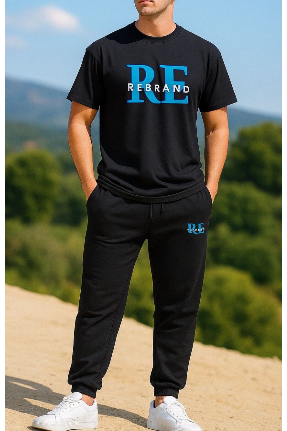 REBRAND Spor Giyim Oversize T-shirt Takımı - Baskılı Alt Üst Eşofman