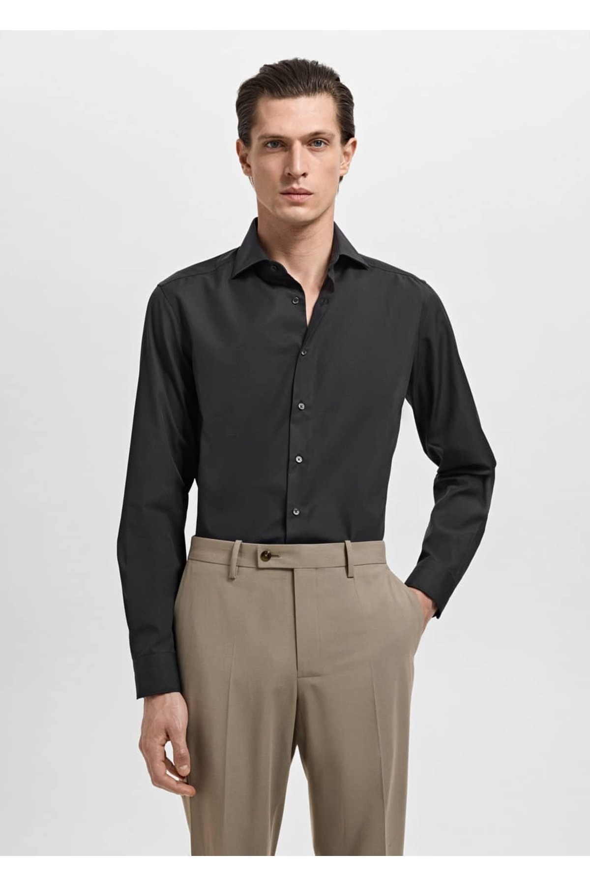 Slim fit pamuklu poplin gömlek