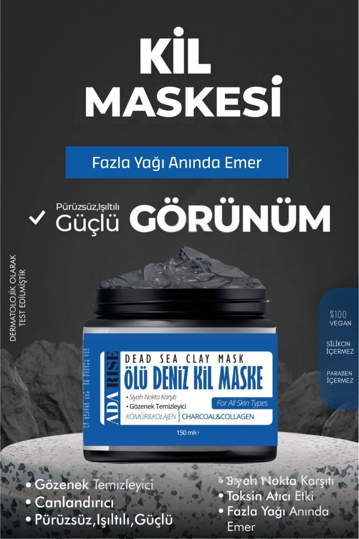 The AdaRise Kolajen Ve Siyah Nokta Leke,giderici Collagen Ölüdeniz Kil Maskesi150 gr