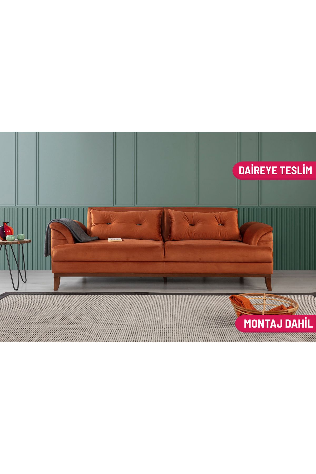 Elance Home Setera Üçlü Yataklı Kanepe Babyface Turuncu