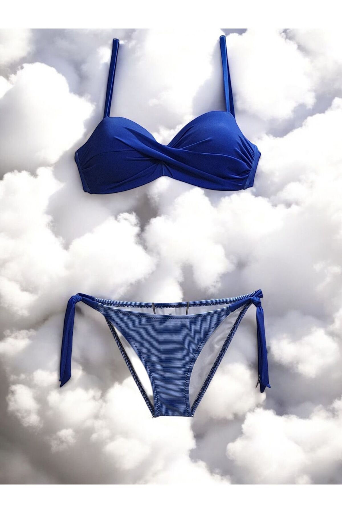 TooHot Kadın Saks Mavi Straplez İp Bağlı Bikini Takımı