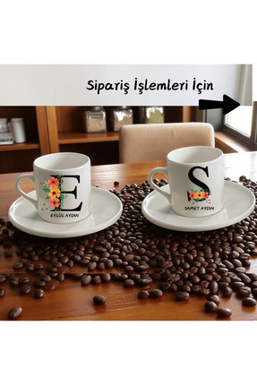 D&Y GAUDERY Porselen Kahve Fincanı Seti- Harf Ve Isimli-a Kalite 2'li Türk Ka...