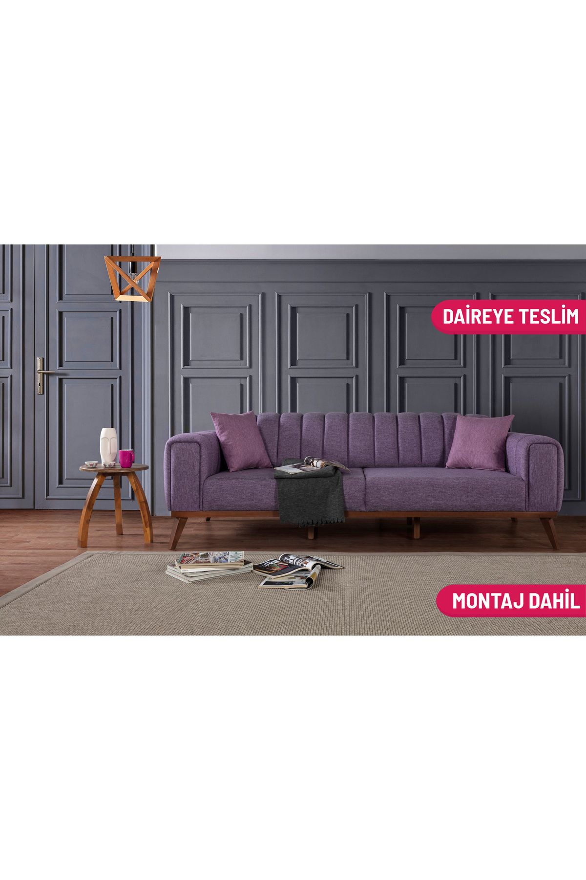 Elance Home LAVER YATAKLI KANEPE KETEN MOR