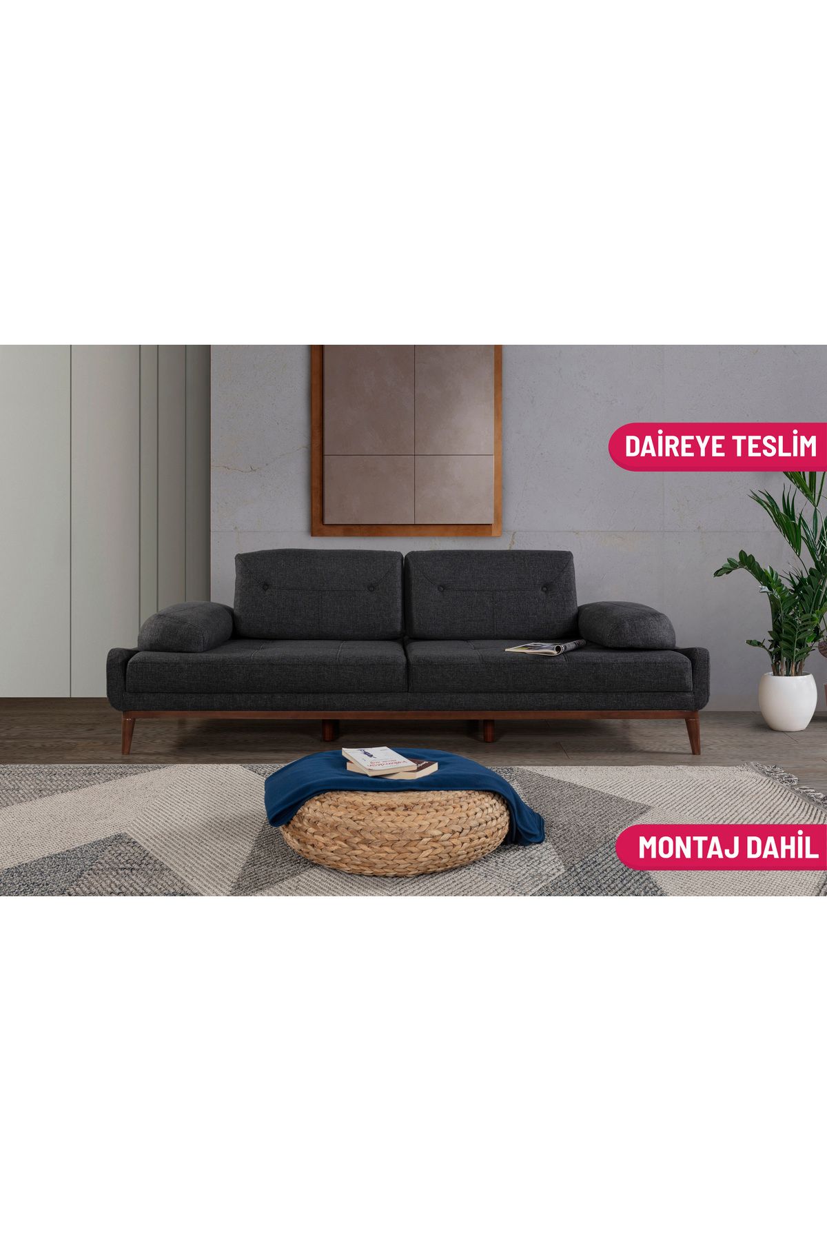 Elance Home MANDEL ÜÇLÜ KOLTUK ANTRASİT KETEN